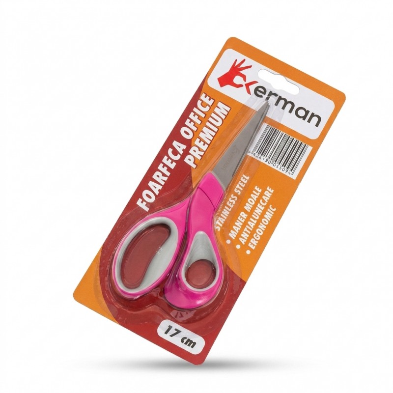 Foarfeca birou Okerman 17 cm inox cu maner ergonomic pentru scoala birou